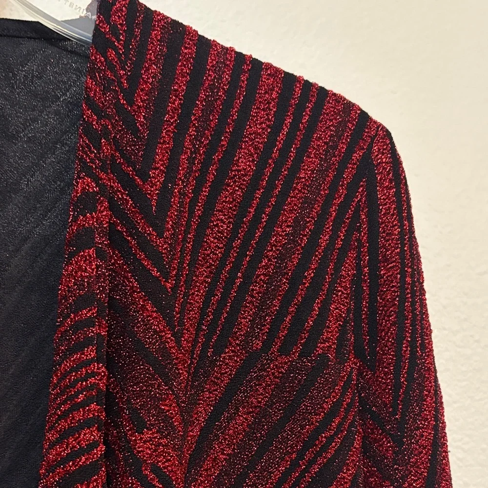 Allegra K Red & Black Sparkly Stripe Holiday Open Waterfall Cardigan NWOT - Picture 7 of 15